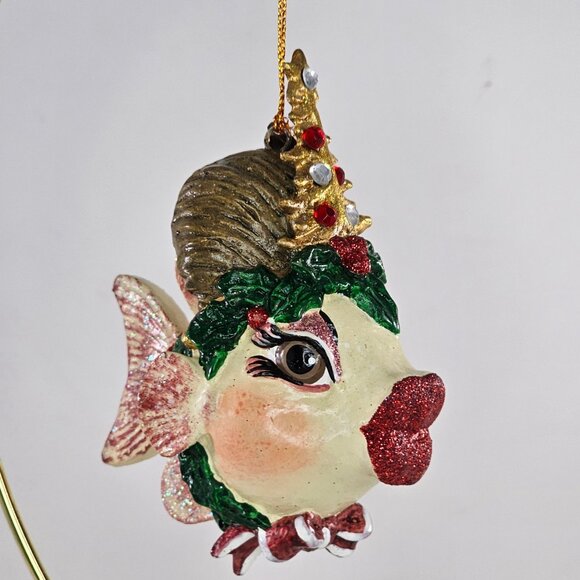 Katherines Collection Kissing Fish Christmas Tree Ornament Red Glitter Festive - Picture 8 of 8